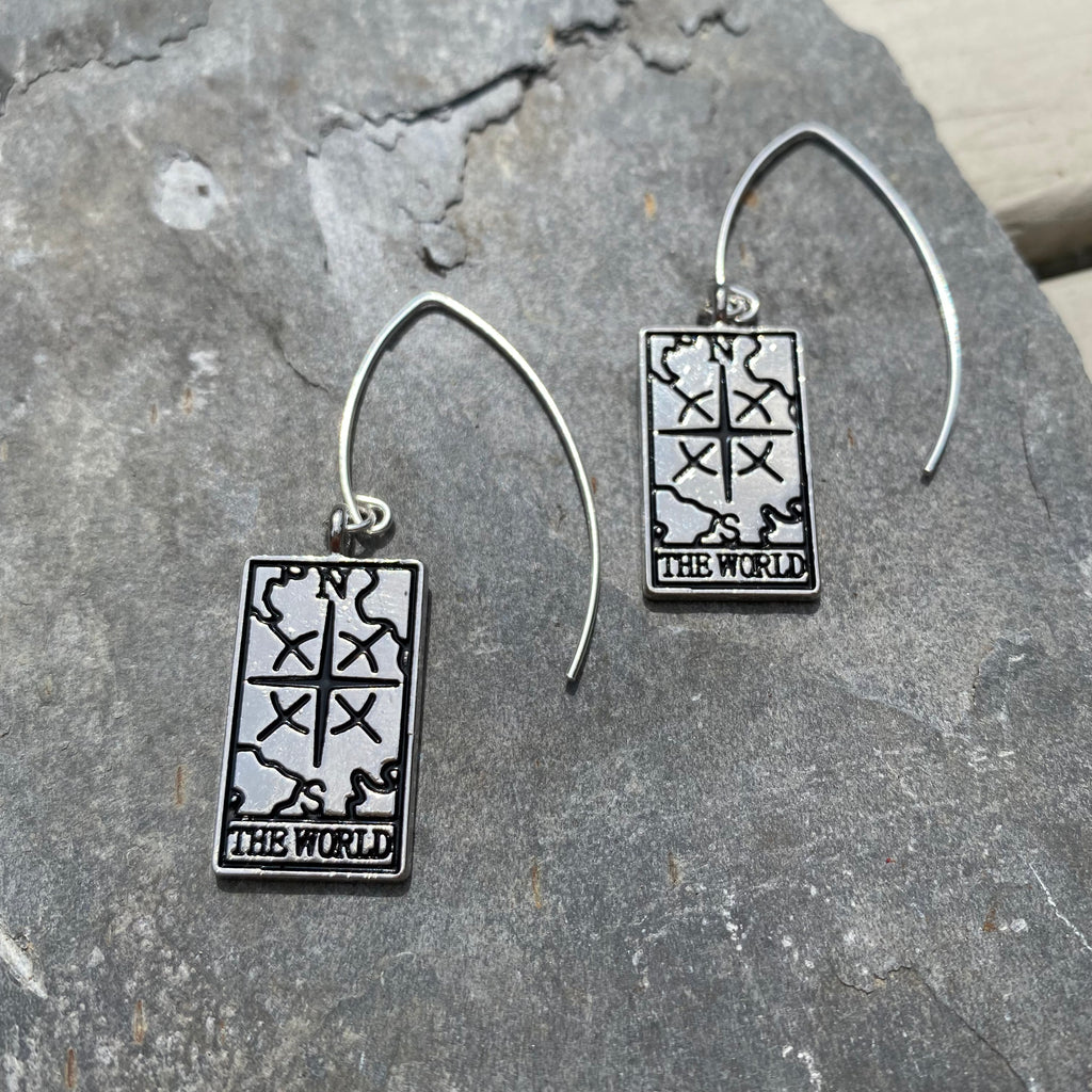 Tarot Card Earrings - The World Sterling Silver Tarot Jewellery