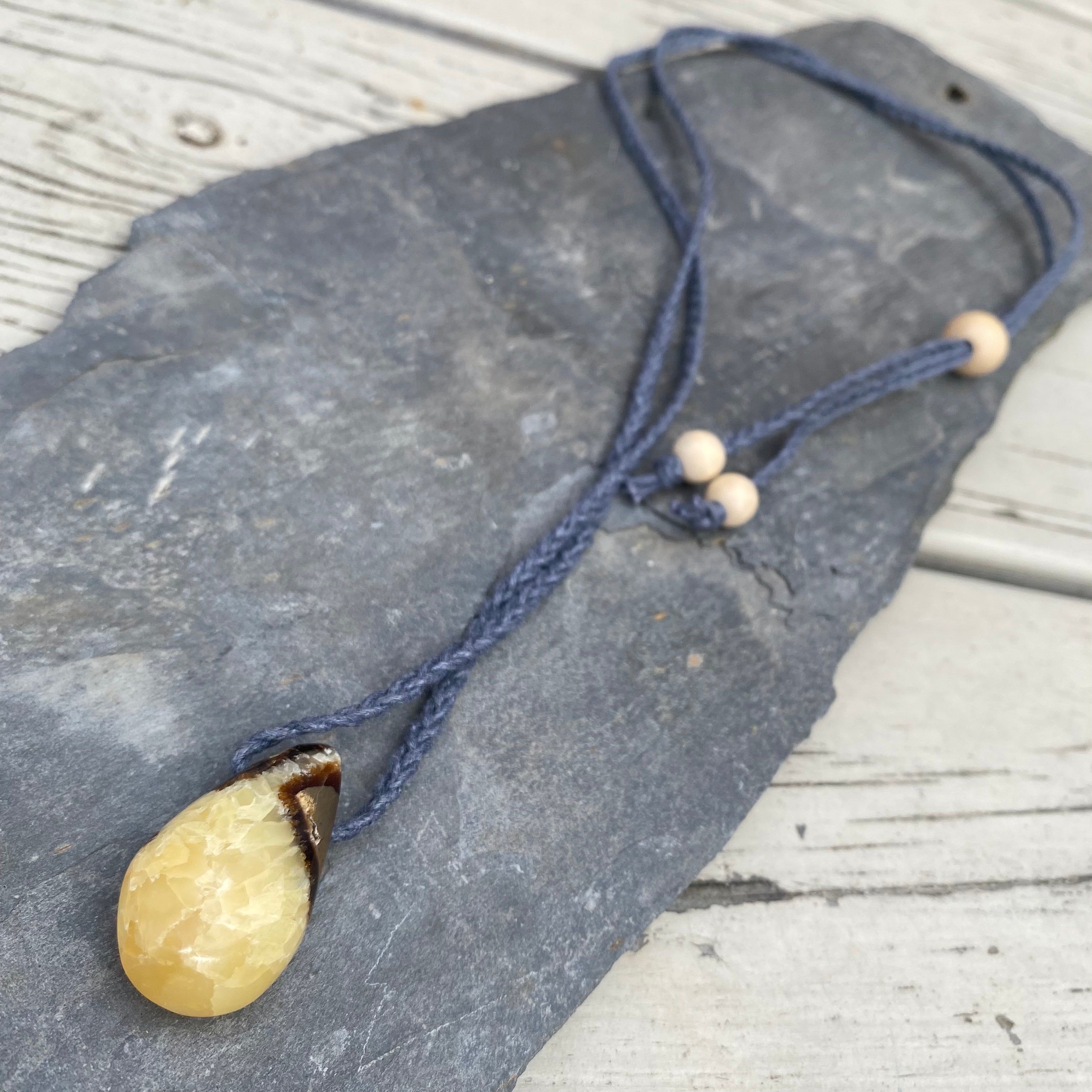 Septarian Teardrop Pendant - Adjustable Waxed Cotton Necklace