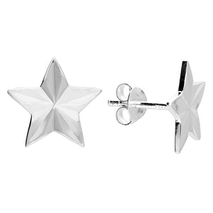 Diamond Cut Star Stud Earrings - Sterling Silver