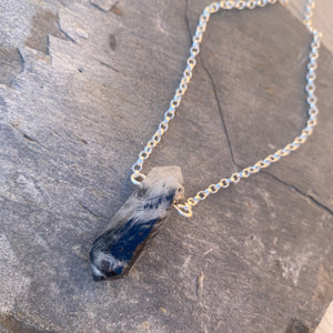 Tourmalinated Quartz Necklace - Sterling Silver Belcher Chain - Natural Crystal