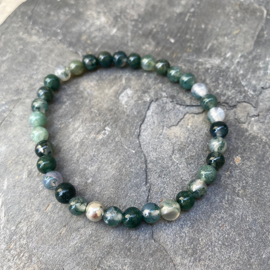 Men’s Jewellery Moss Agate Bracelet - Sterling Silver and Gemstone Bracelet