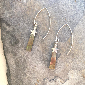 Mother of Pearl and Sterling Silver Star Dangle Earrings