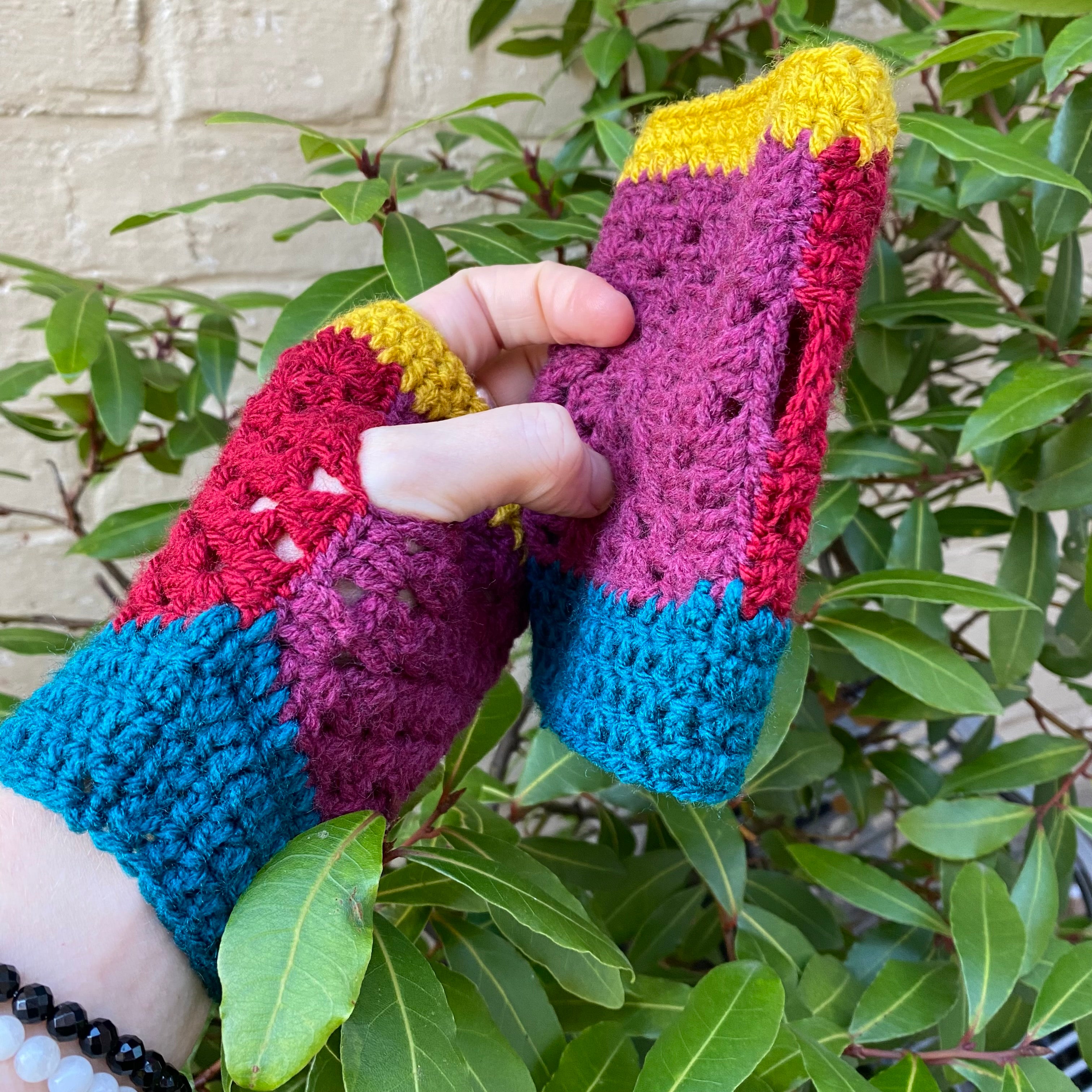 Fingerless Gloves - Colour Block Crocheted Handwarmers