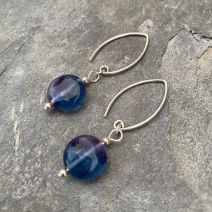 Fluorite Coin Round Dangle Earrings - Sterling Silver