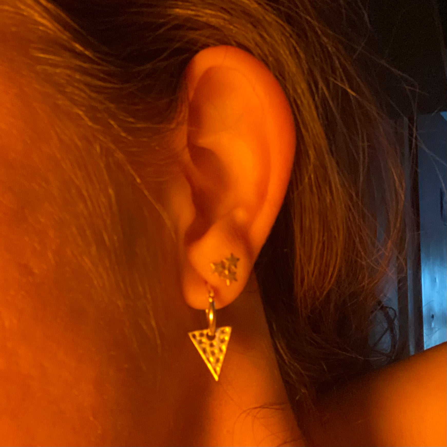 Triangle Charm Huggies - Sterling Silver Hoop Earrings