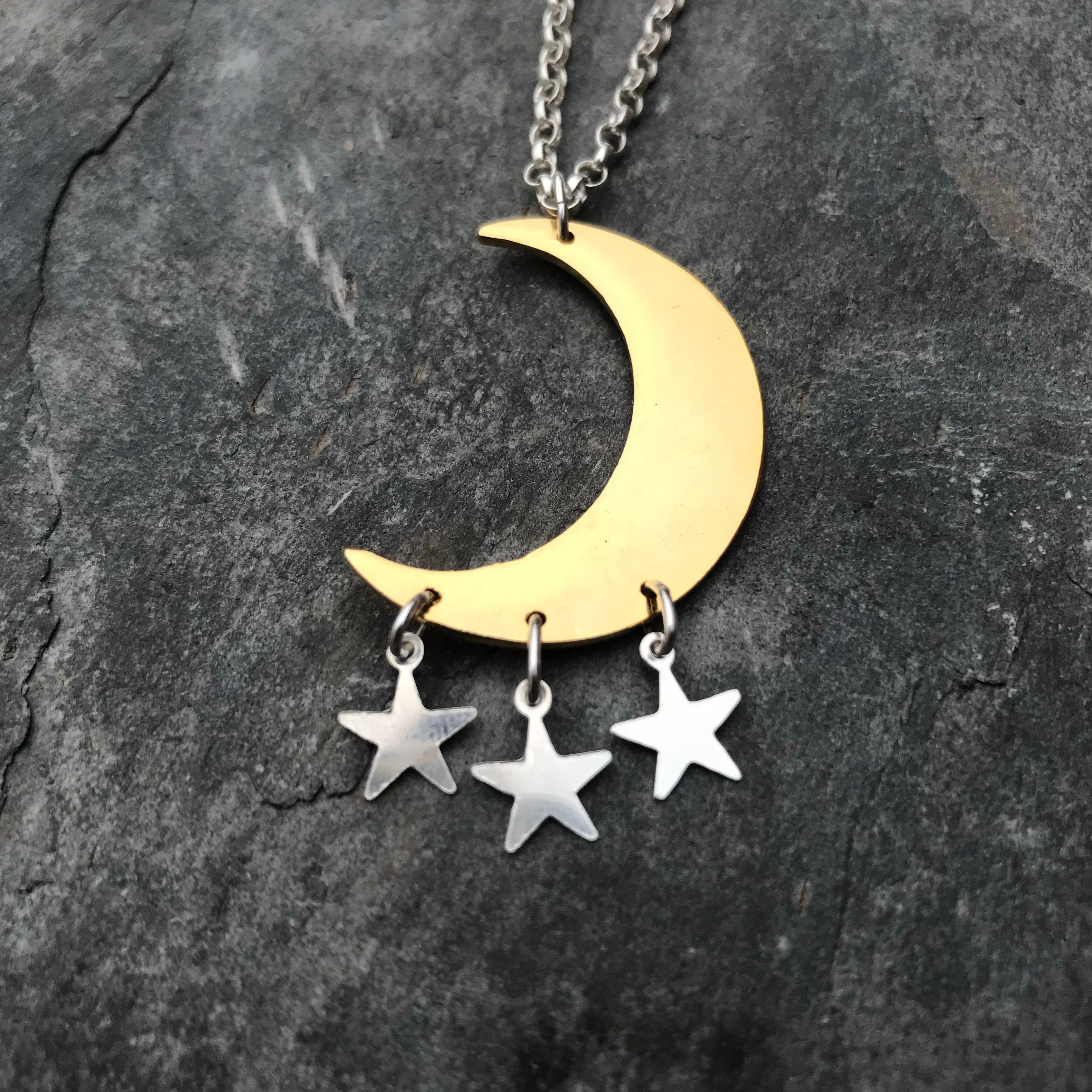 Moon and Stars Jewellery Celestial Necklace - Gold and Sterling Silver Pendant