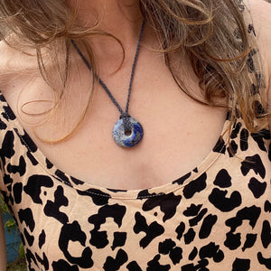 Red Jasper Donut Pendant - Adjustable Waxed Cotton Necklace