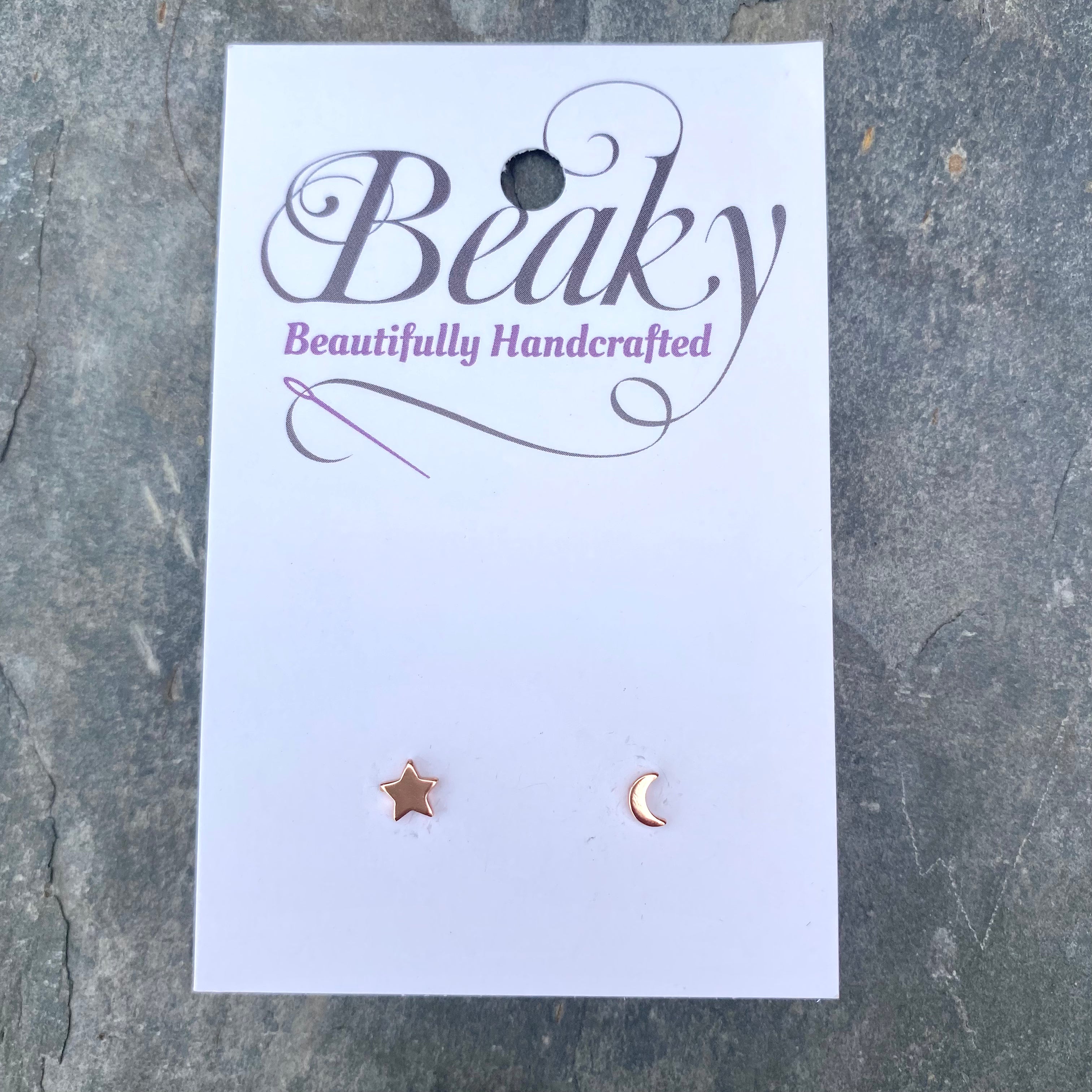 Moon and Star Stud Earrings- Rose Gold Plated Sterling Silver Jewellery