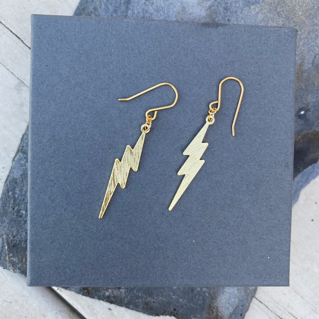Funky Gold Lightning Bolt Earrings - Plated Sterling Silver