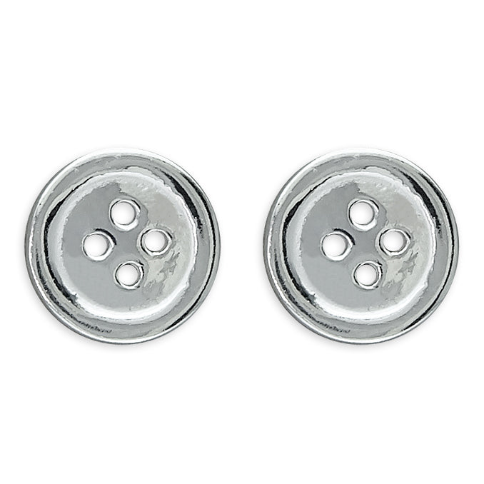 Button Stud Earrings - Sterling Silver