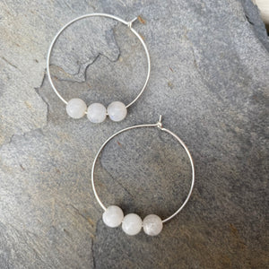 Moonstone Gemstone Earrings - Sterling Silver Jewellery Hoops - June Birthstone Gift