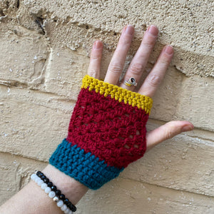 Fingerless Gloves - Colour Block Crocheted Handwarmers