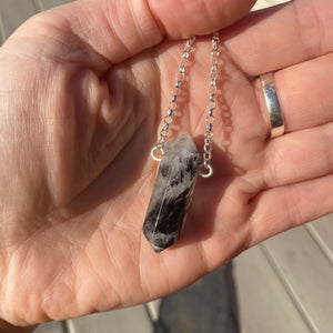 Tourmalinated Quartz Necklace - Sterling Silver Belcher Chain - Natural Crystal Jewellery