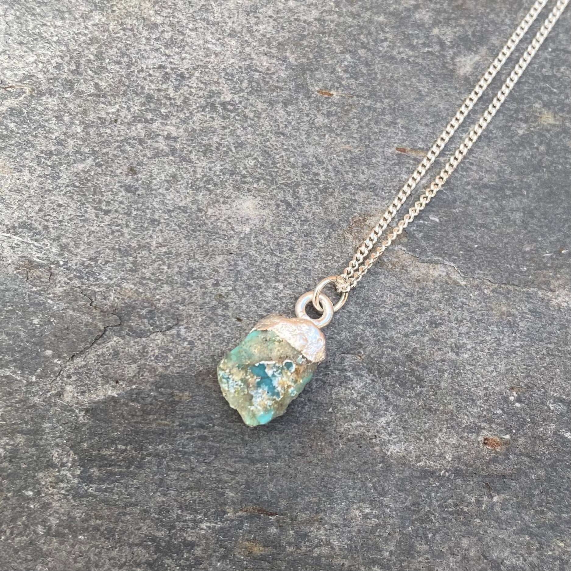 Birthstone Necklace - Raw Crystal and Sterling Silver December Turquoise 16"