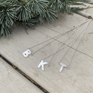 Mother of Pearl Initial Necklace - Sterling Silver Jewellery