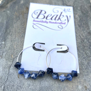 Sodalite Gemstone Earrings - Sterling Silver Hoops