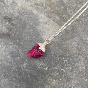 Birthstone Necklace - Raw Crystal and Sterling Silver July Ruby 16"