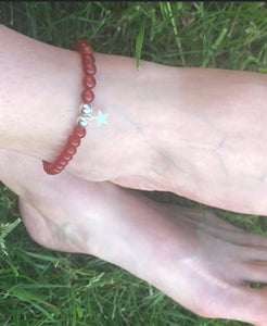 Carnelian Anklet - Silver Star Ankle Bracelet