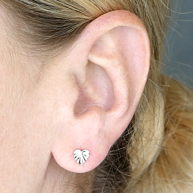 Diamond Cut Heart Stud Earrings - Sterling Silver