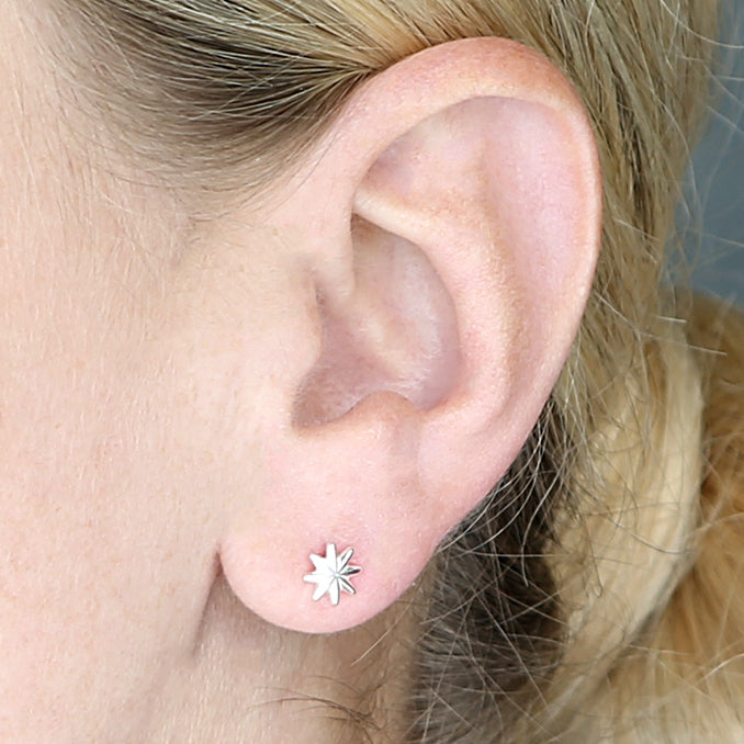 Eight Point Star Stud Earrings - Sterling Silver