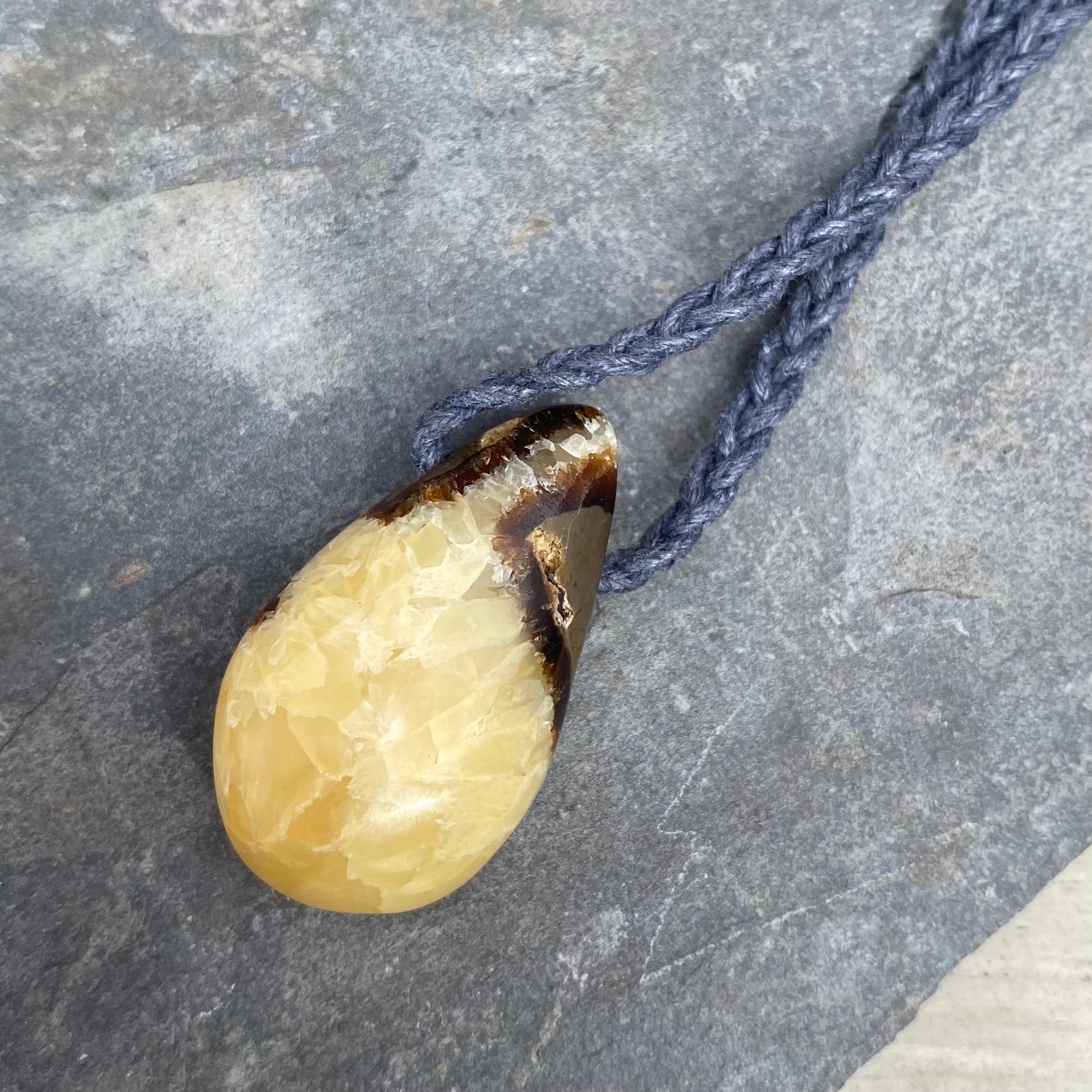 Septarian Teardrop Pendant - Adjustable Waxed Cotton Necklace