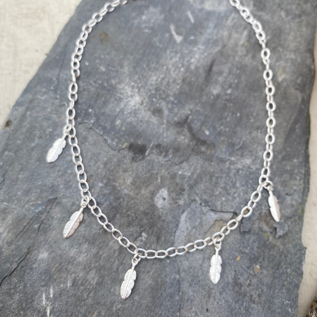 Sterling Silver Feathers Neckace - Short Chain - Choker Jewellery