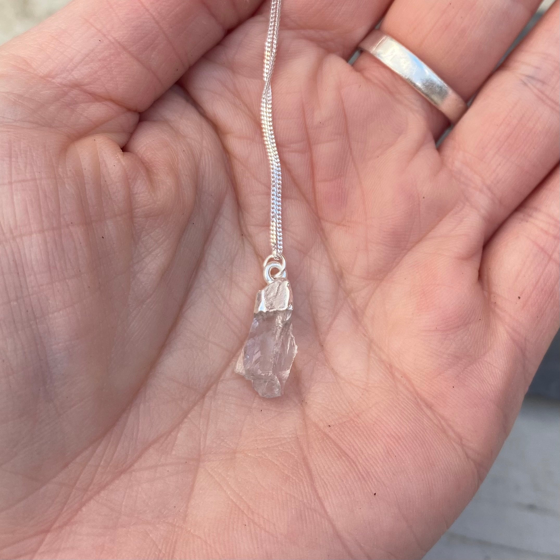 Birthstone Necklace - Raw Crystal and Sterling Silver April Clear Quartz 18"
