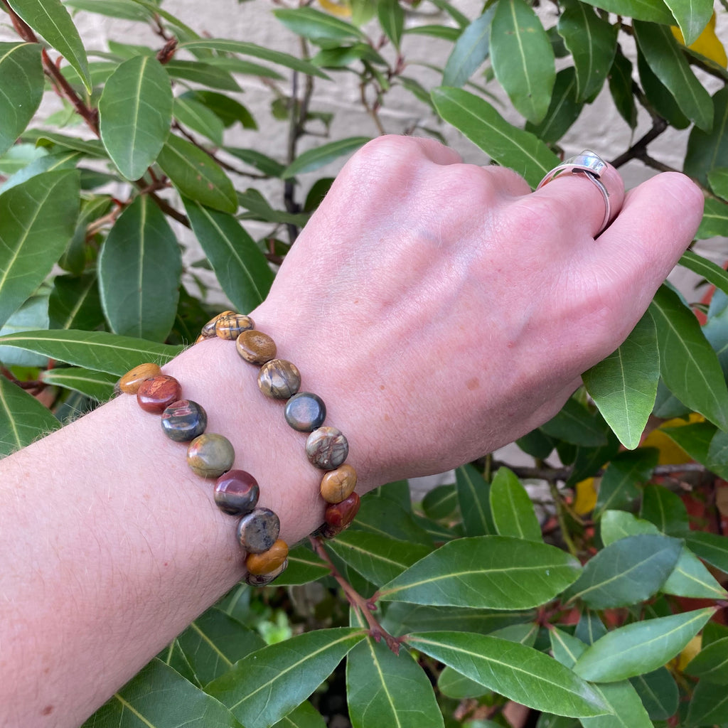 Red Creek Jasper Bracelet - Gemstone Coin Beads - Healing Crystal Jewellery