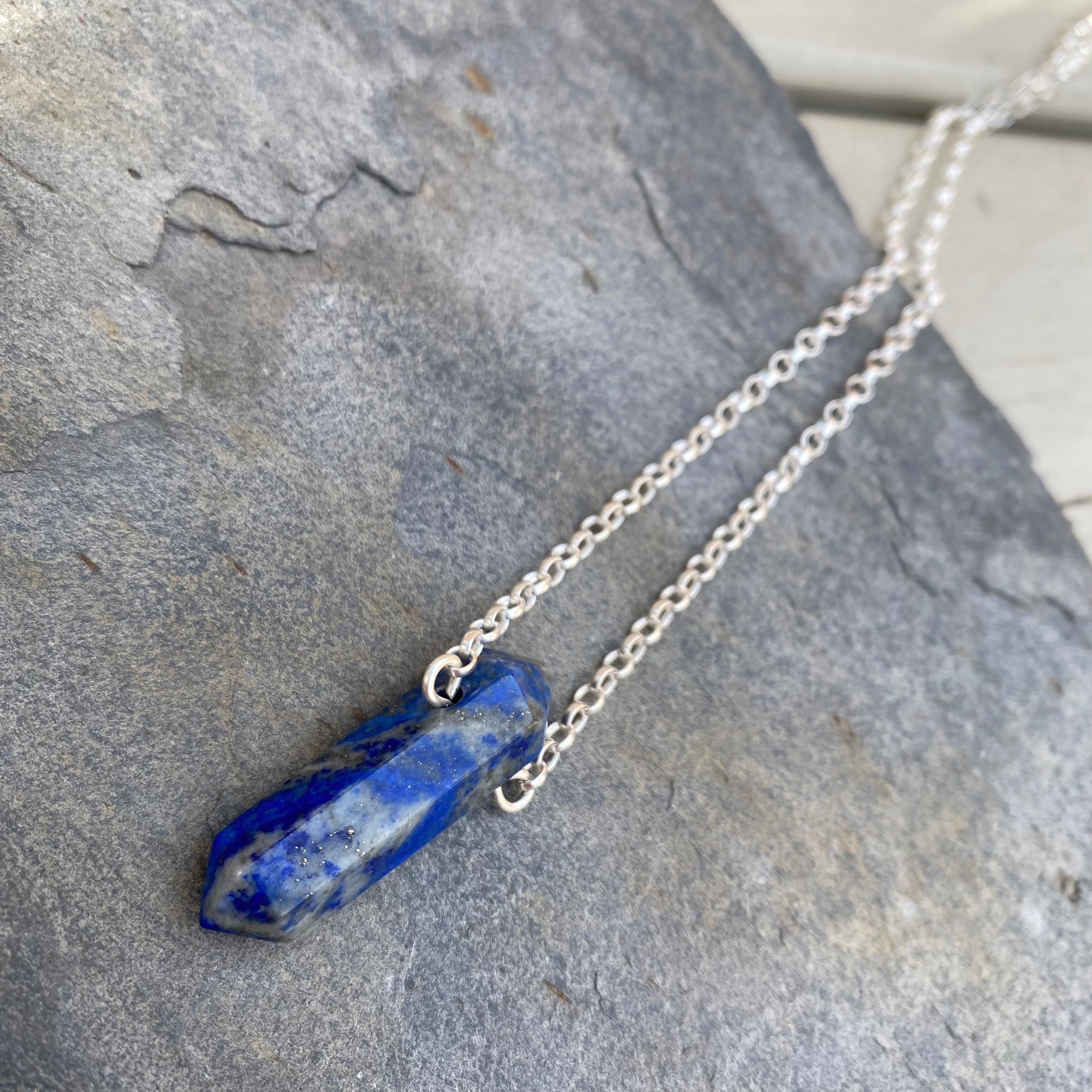 Lapis Lazuli Gemstone Necklace - Sterling Silver Belcher Chain - Crystal Point Jewellery