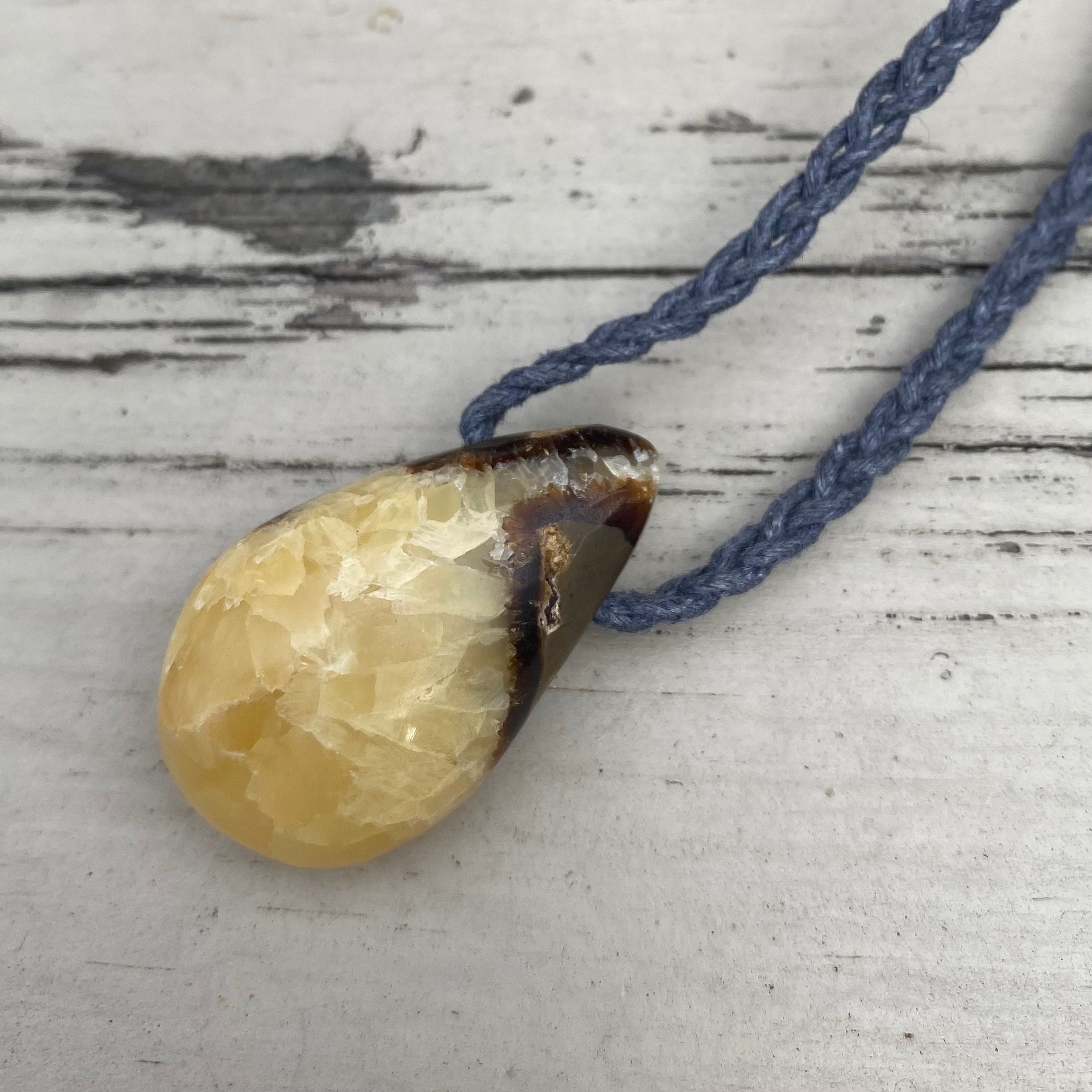 Septarian Teardrop Pendant - Adjustable Waxed Cotton Necklace