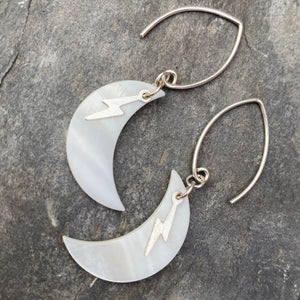 Moon and Lightning Earrings - Mother of Pearl and Sterling Silver Jewellery