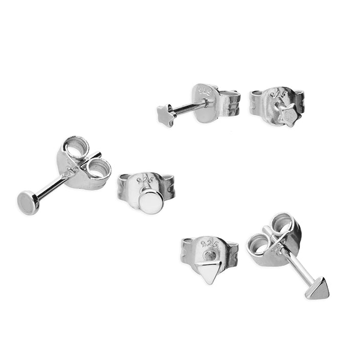 Simple Tiny Stud Earrings Trio - Sterling Silver Jewellery
