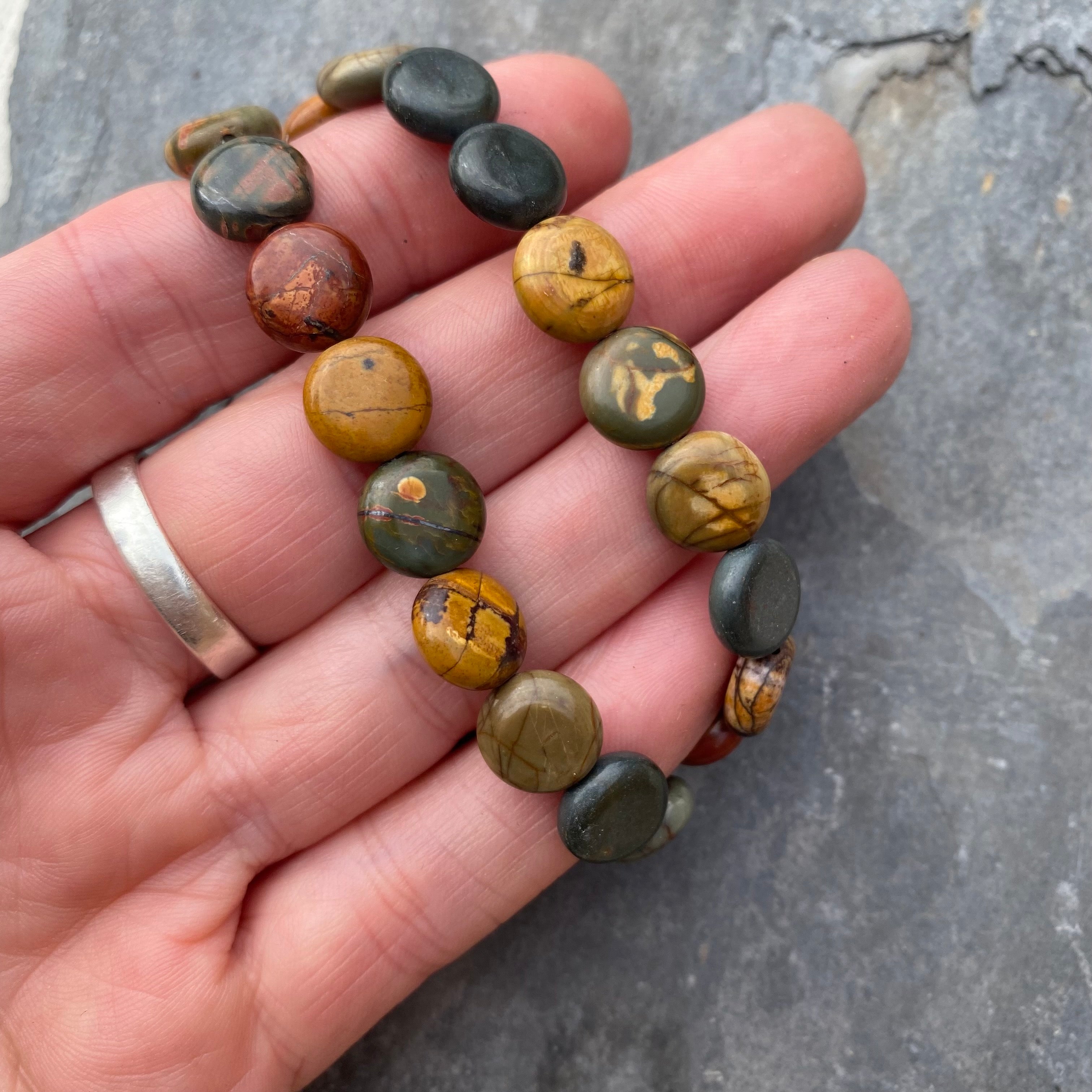 Red Creek Jasper Bracelet - Gemstone Coin Beads - Healing Crystal Jewellery