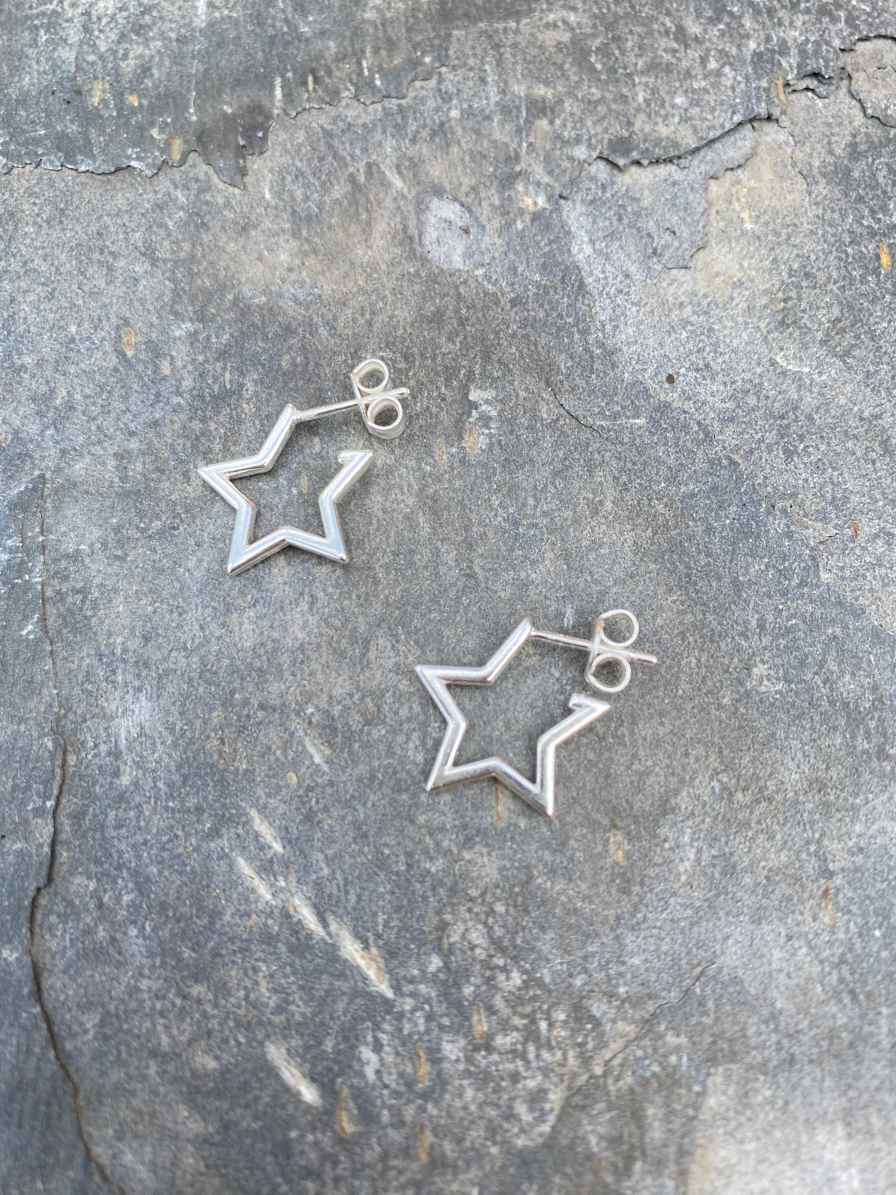Star Stud Hoop Earrings - Sterling Silver Jewellery