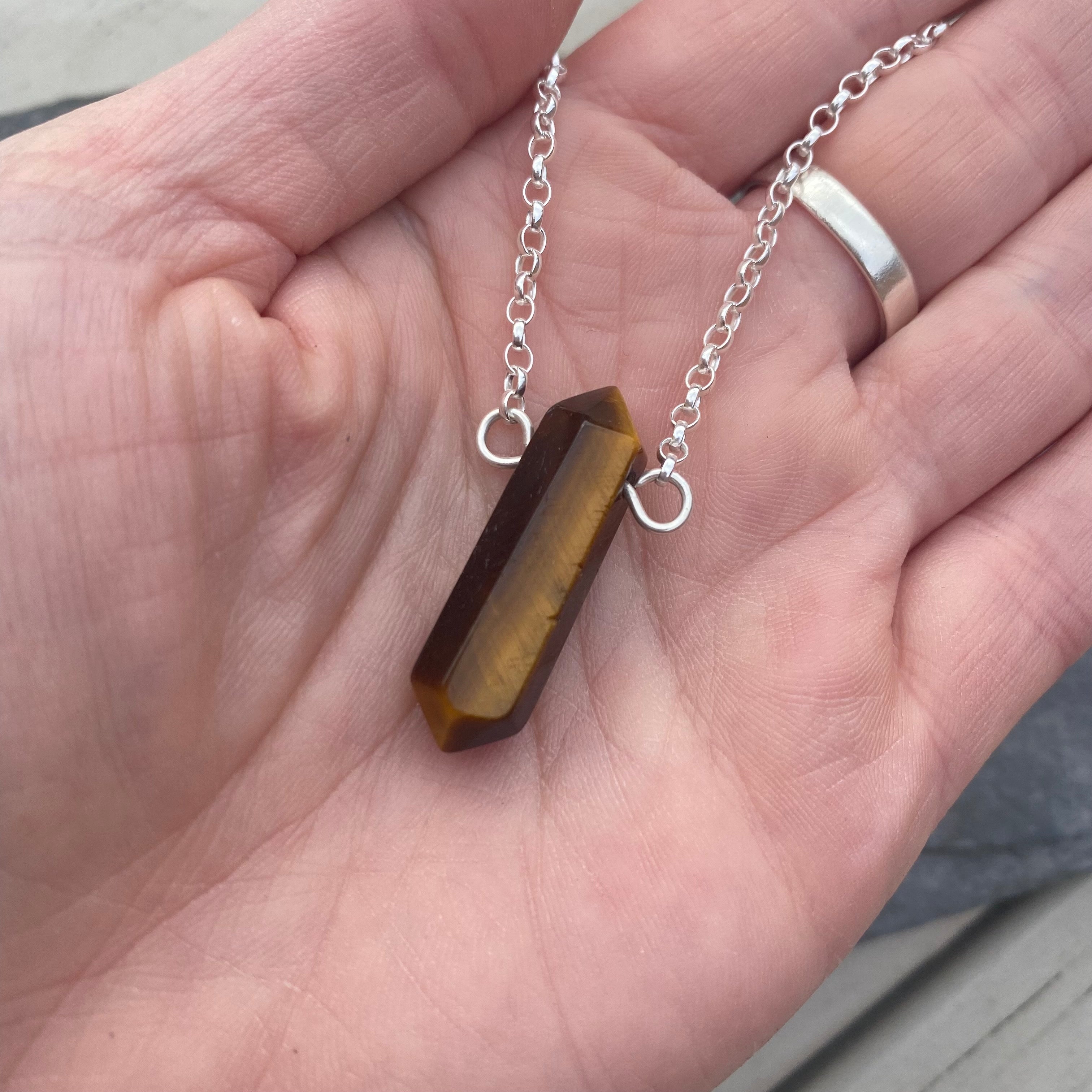 Tigers Eye Necklace - Sterling Silver Belcher Chain - Natural Crystal Jewellery