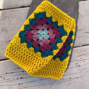 Fingerless Gloves - Mustard Granny Square - Crocheted Handwarmers