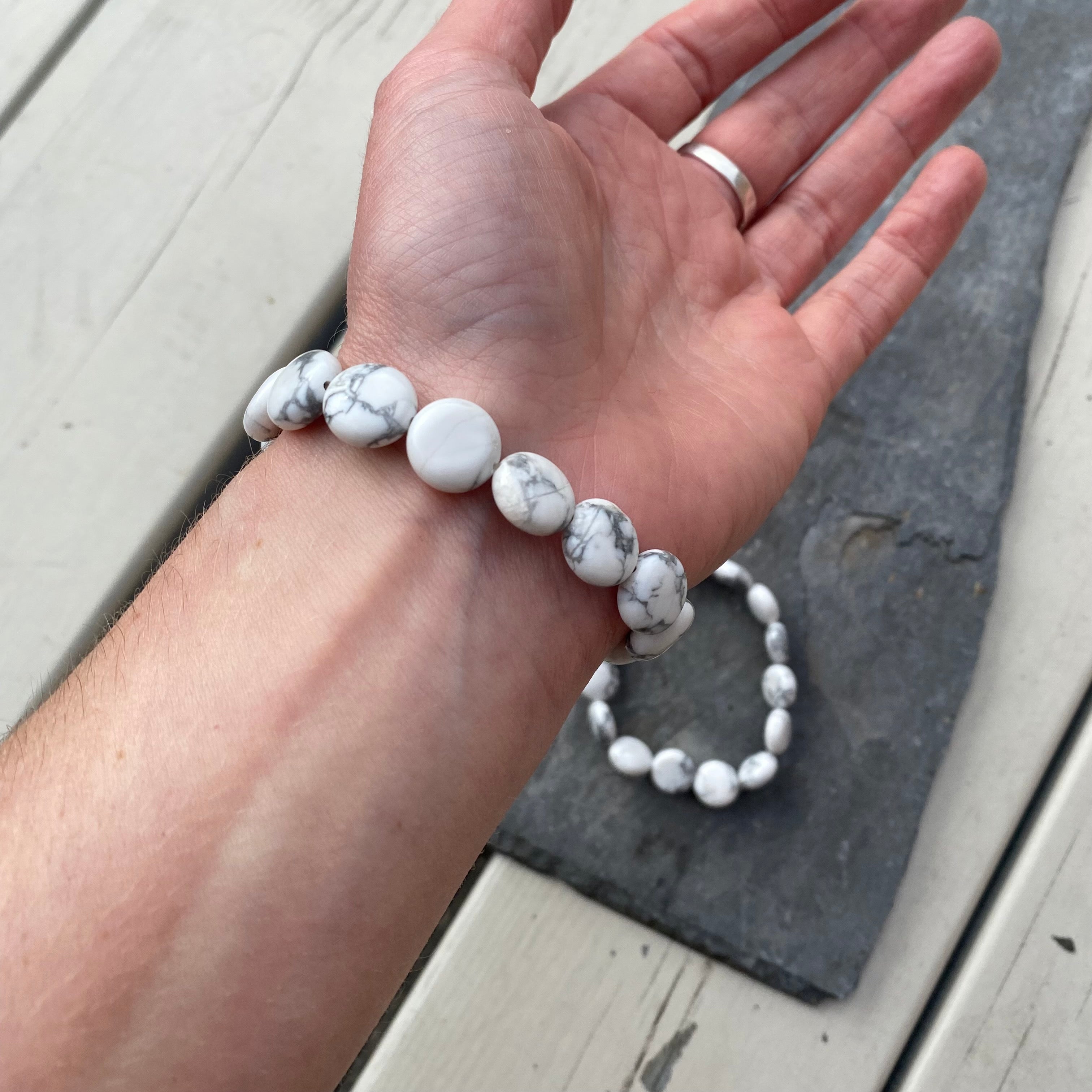 Howlite Bracelet - Gemstone Coin Beads - Crystal Healing Jewellery