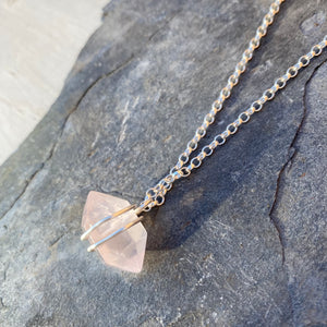 Rose Quartz Necklace - Sterling Silver Crystal Wand - Stone of Love - Gemstone Valentine Jewellery