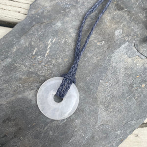 Quartz Donut Gemstone Pendant - Adjustable Waxed Cotton Necklace