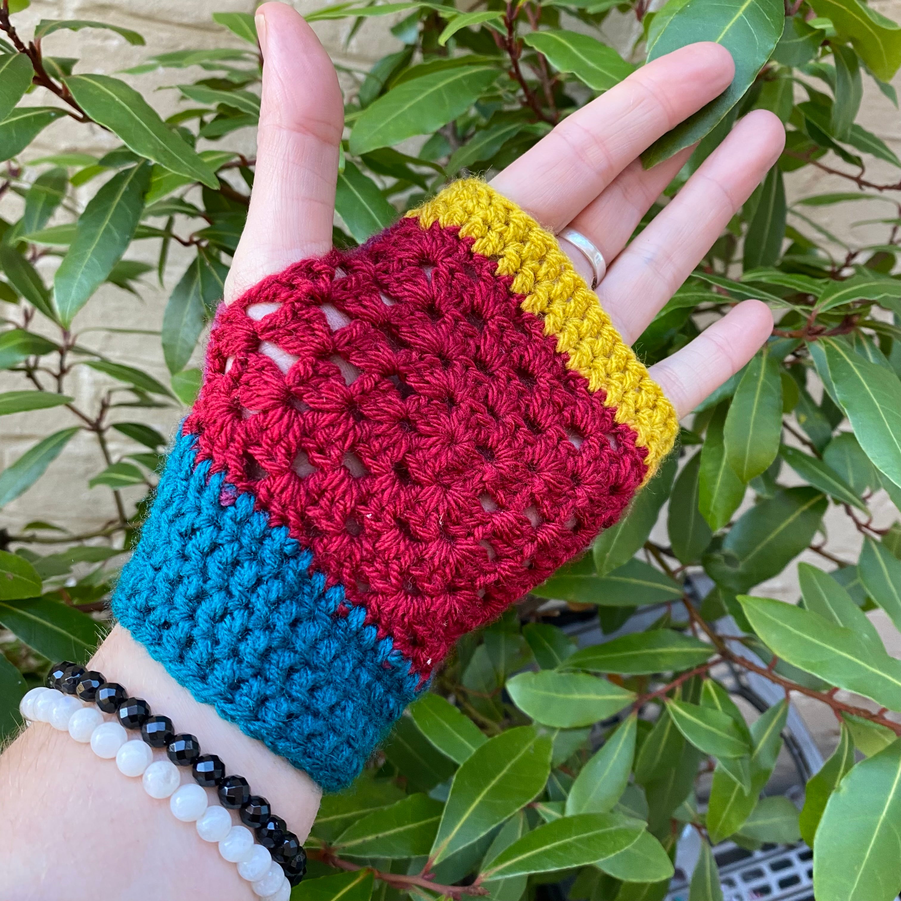 Fingerless Gloves - Colour Block Crocheted Handwarmers