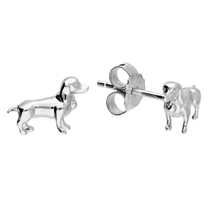 3D Dachshund dog Stud Earrings in Sterling Silver