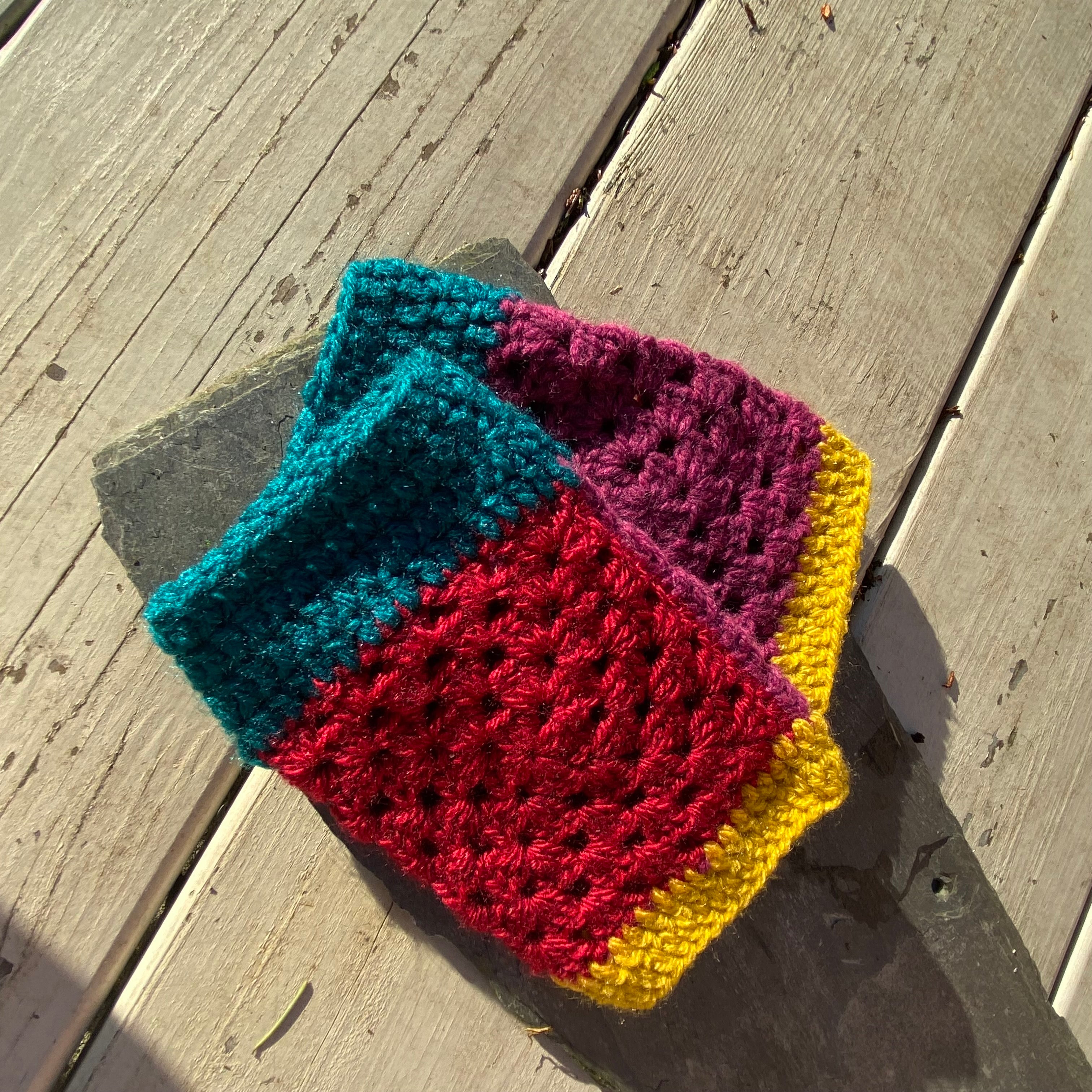 Fingerless Gloves - Colour Block Crocheted Handwarmers