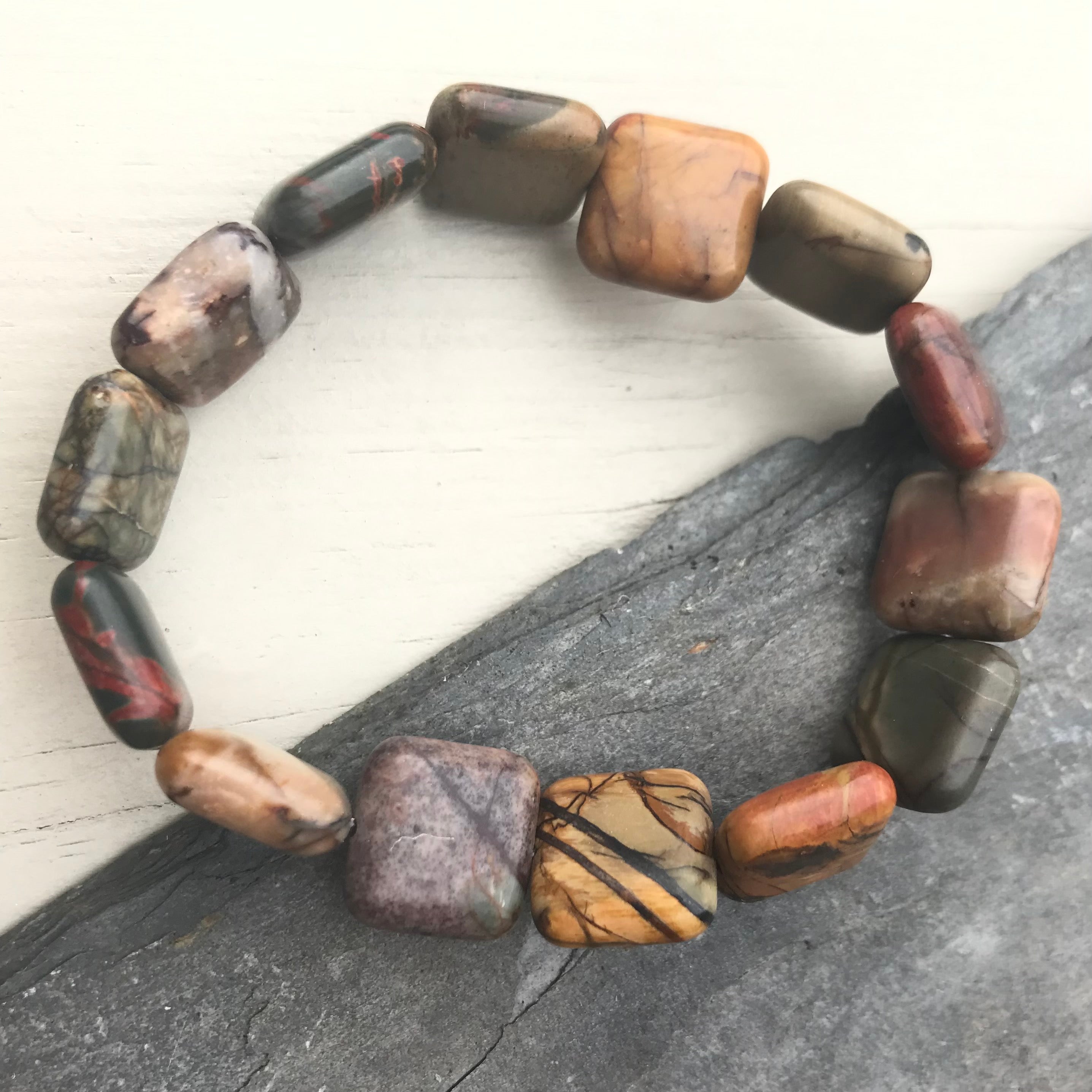 Red Creek Jasper Bracelet - Gemstone Square Beads - Healing Crystal Jewellery