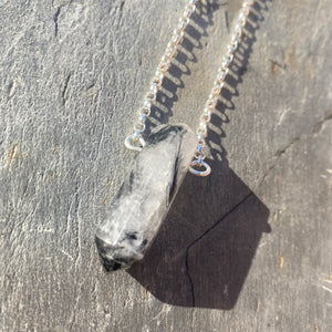 Tourmalinated Quartz Necklace - Sterling Silver Belcher Chain - Natural Crystal Jewellery