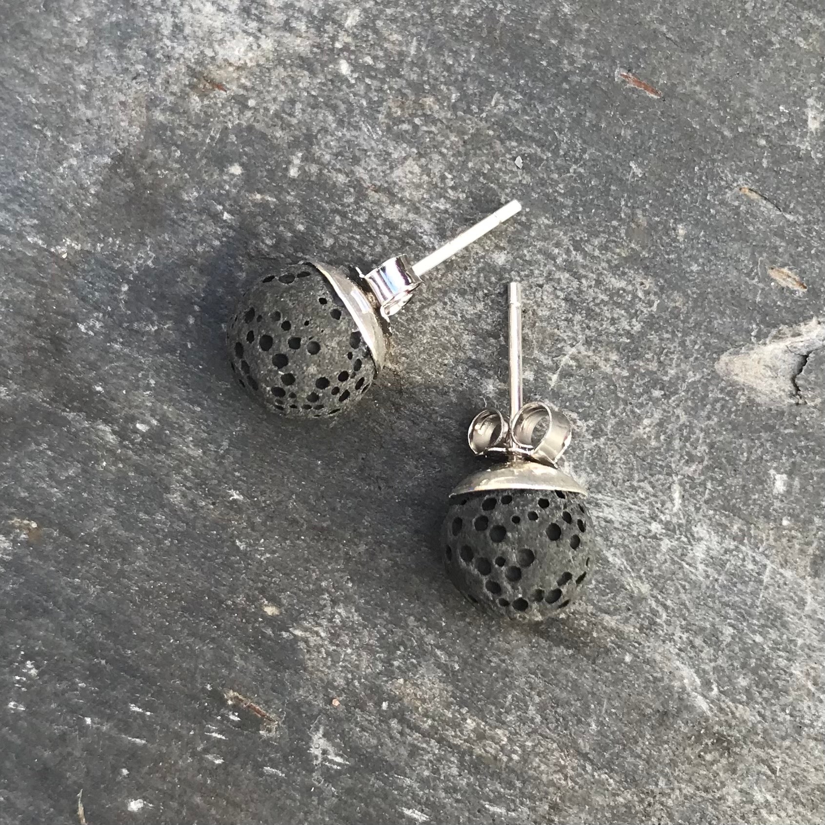 Full Moon Earrings - Luna Lava Rock - Volcanic Rock and Sterling Silver Stud Earrings