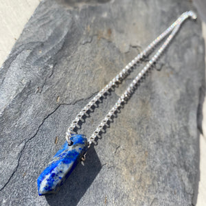 Lapis Lazuli Gemstone Necklace - Sterling Silver Belcher Chain - Crystal Point Jewellery