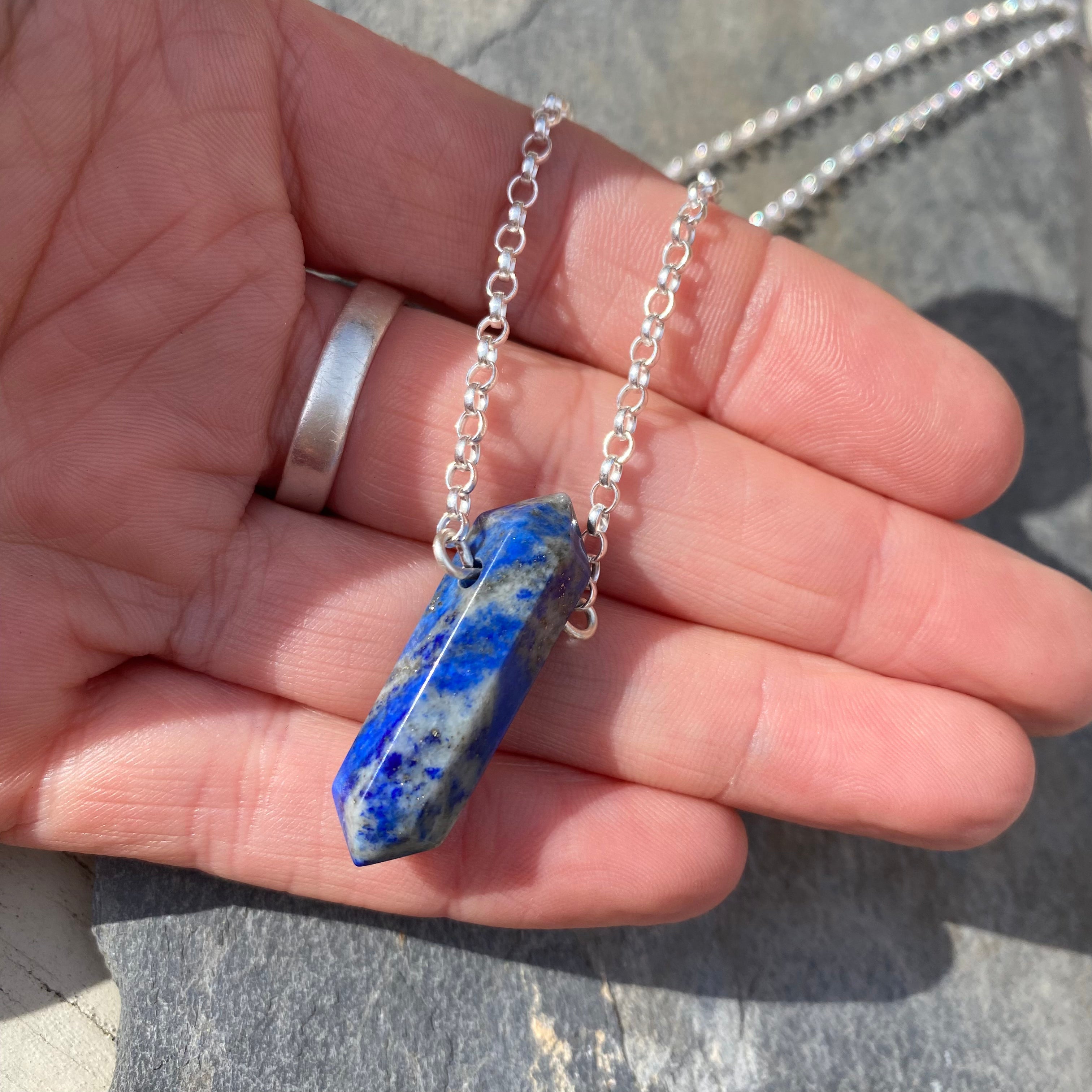 Lapis Lazuli Gemstone Necklace - Sterling Silver Belcher Chain - Crystal Point Jewellery