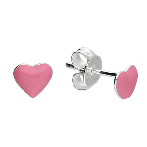 Pink Enamel Heart Stud - Sterling Silver Earring