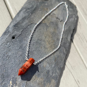 Red Jasper Necklace - Sterling Silver Belcher Chain - Crystal Point Jewellery