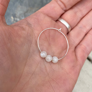 Moonstone Gemstone Earrings - Sterling Silver Jewellery Hoops - June Birthstone Gift